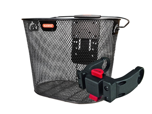 Front Kurv net Klickfix UNI sort + Adapter, styr KLICKFIX E-bike 22-31,8mm U. LÅS