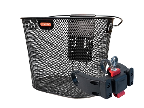 Front Kurv net Klickfix UNI sort + Adapter, styr KLICKFIX E-bike 22-31,8mm MED LÅS